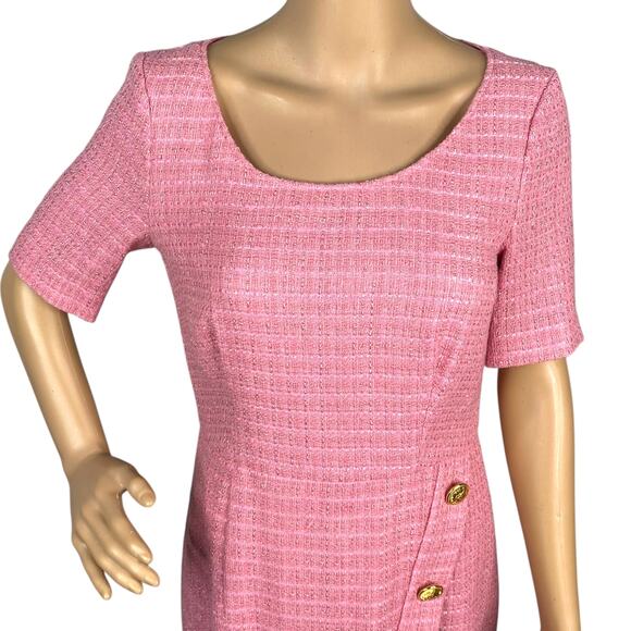 NWT Boutique Moschino $795 Fitted Pink Tweed Button Detail Sheath Dress SZ 8 - Picture 4 of 12